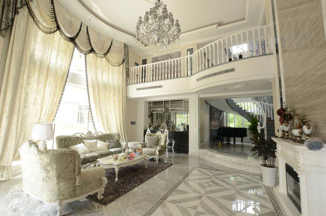 别墅客厅装饰设计窗帘的效果图