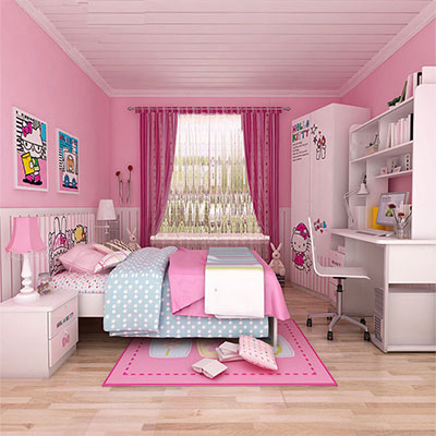 粉色女孩公主房间墙面漆颜色装修效果图