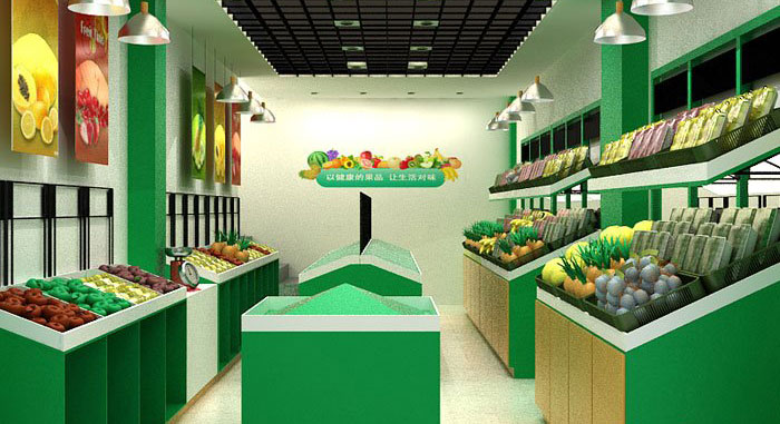 果味人生水果店摆放区域装修设计案例效果图