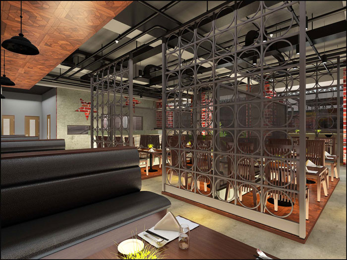 港式工厂风主题餐厅餐桌区域装修设计案例效果图