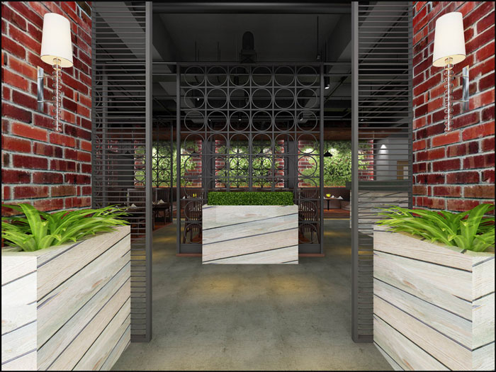 港式工厂风主题餐厅走廊区域装修设计案例效果图