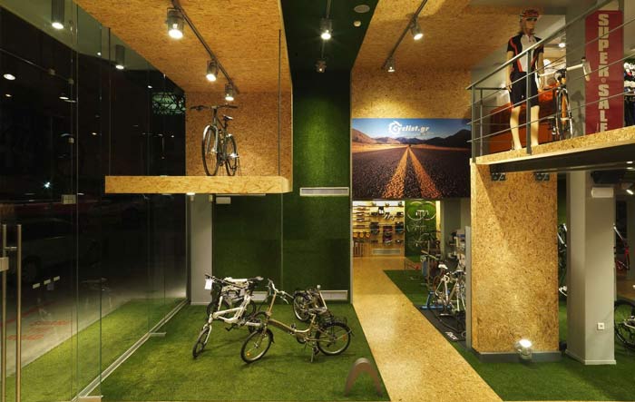 绿色天然草坪自行车店整体装修设计案例效果图