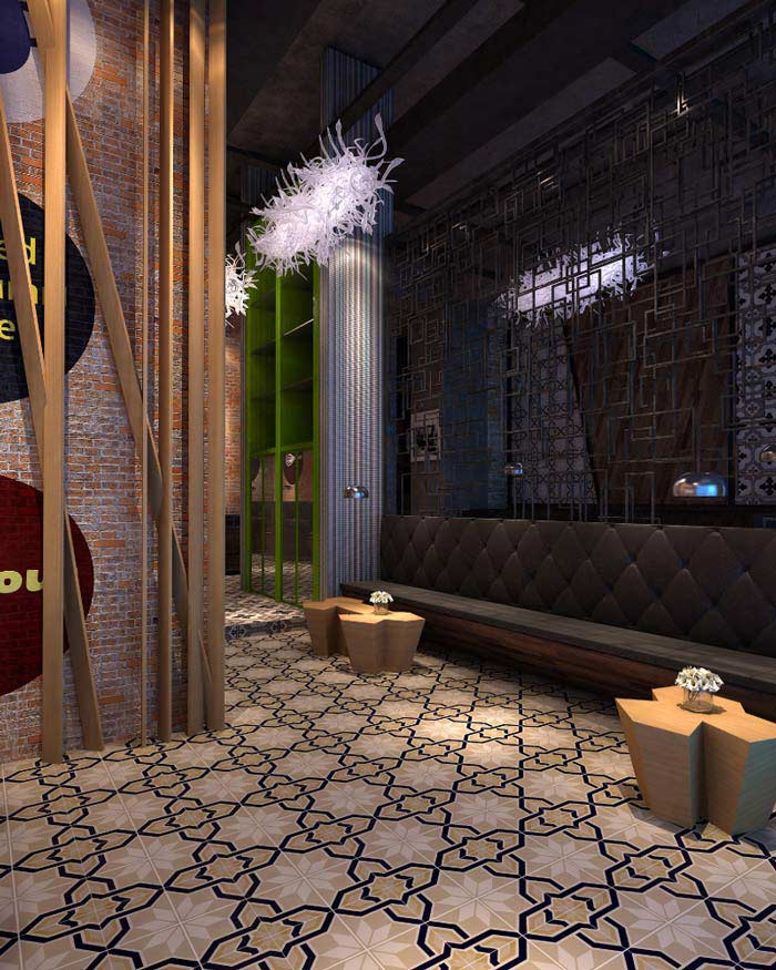 茉莉主题餐厅沙发区域装修设计案例效果图