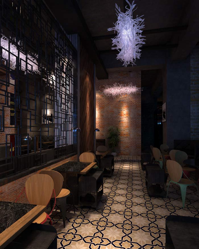 茉莉主题餐厅餐桌区域装修设计案例效果图