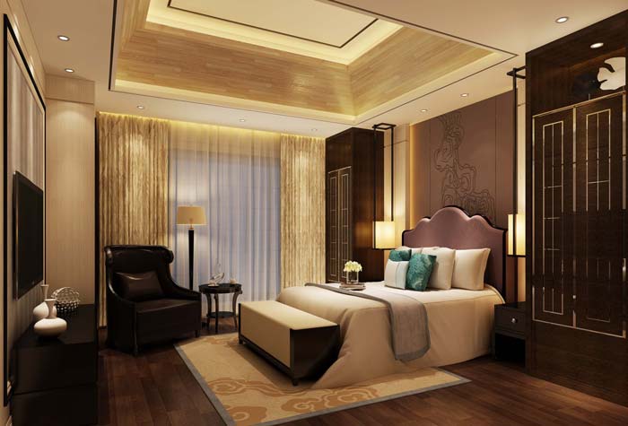 水印城现代新古典别墅长辈卧室装修设计案例效果图