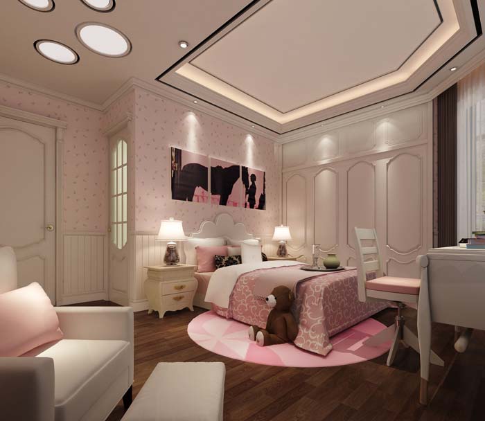水印城现代新古典别墅女孩房装修设计案例效果图