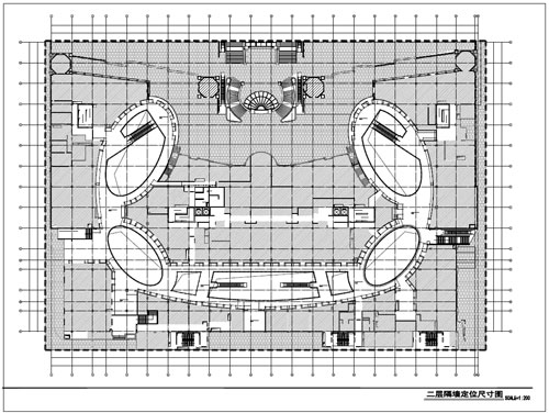 商场深化设计施工图二层隔断定位尺寸图