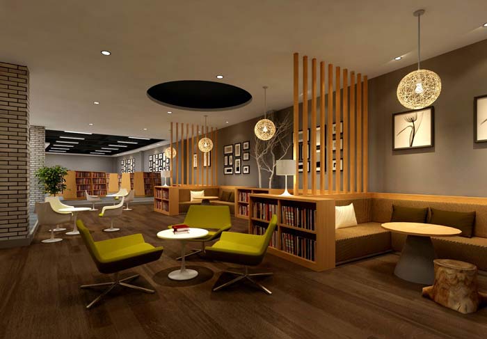 学习型咖啡厅图书馆休息区装修设计案例效果图