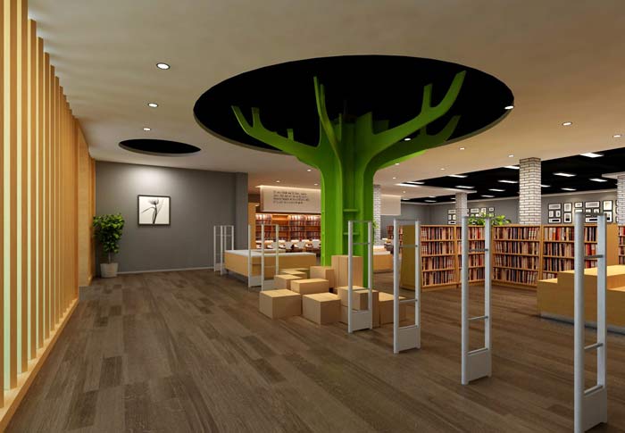 学习型咖啡厅图书馆整体空间区域装修设计案例效果图