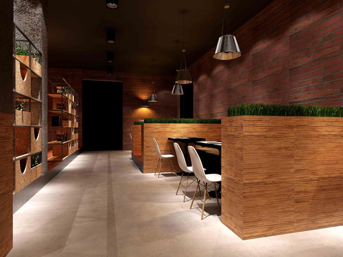杭州创意工业风咖啡厅过道绿植装修设计案例效果图