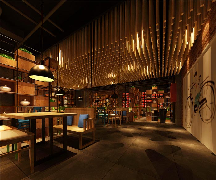500平方充满怀念的中式餐厅过道装修设计方案效果图