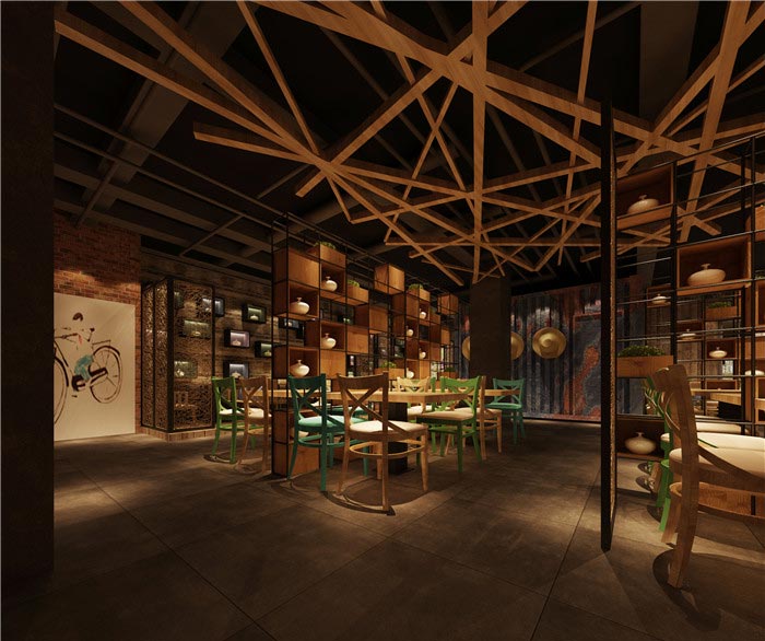 500平方充满怀念的中式餐厅背景墙装修设计方案效果图