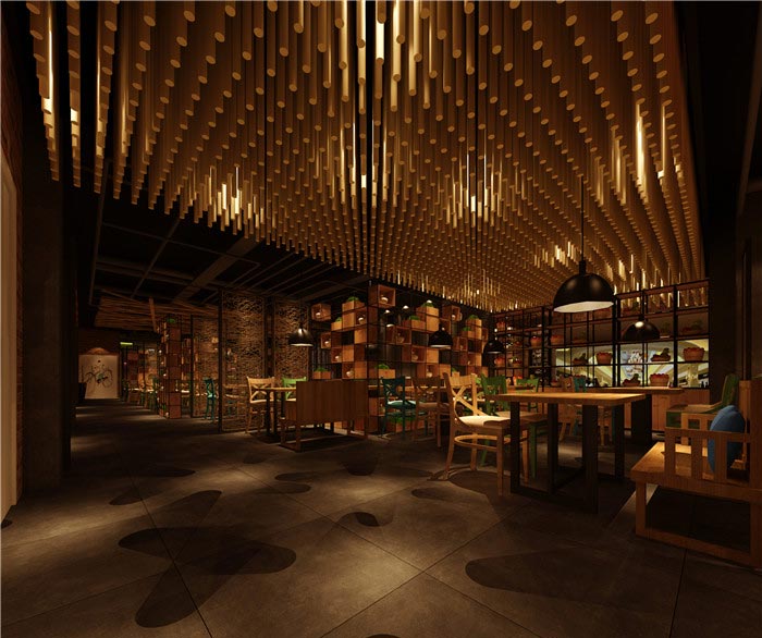 500平方充满怀念的中式餐厅大厅装修设计方案效果图