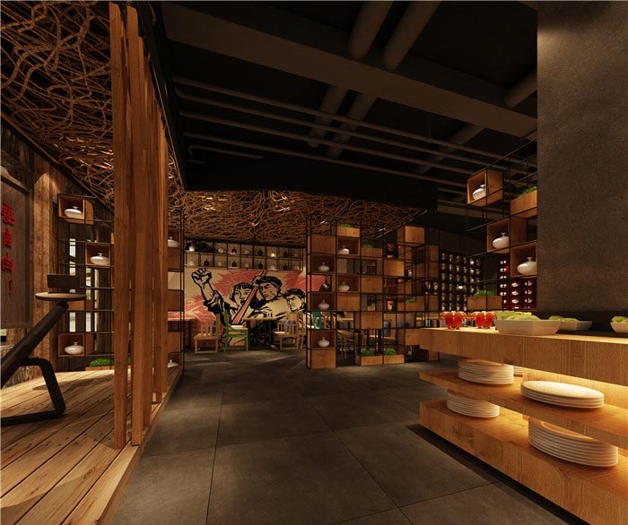 500平方充满怀念的中式餐厅大厅过道装修设计方案效果图