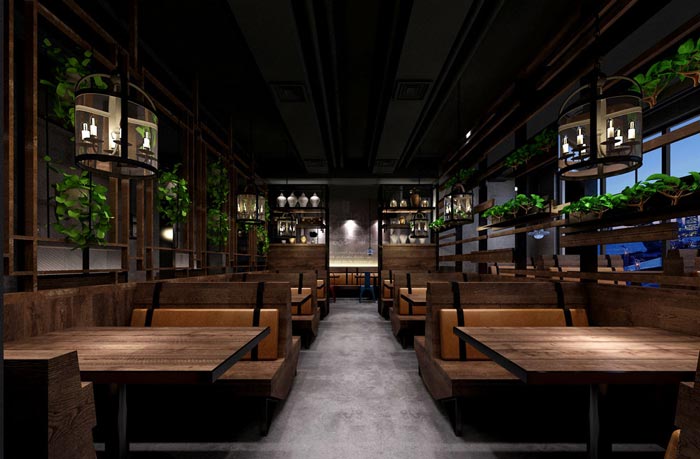 400平方怀旧复古中餐厅绿植设计效果图