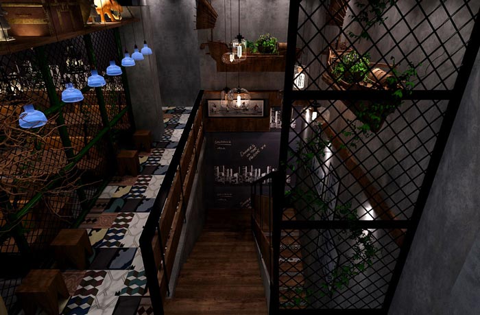 400平方怀旧复古中餐厅楼梯区域设计效果图