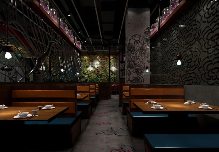 朱槿花主题餐厅过道装修设计效果图