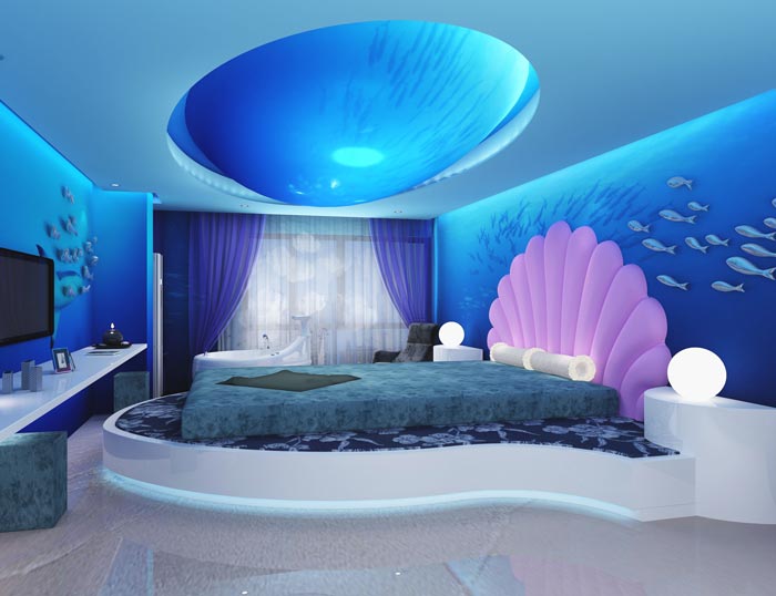 特色主题酒店海洋客房装修设计案例效果图