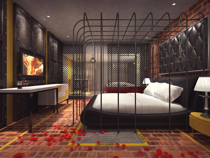 浪漫情侣酒店特色客房装修设计案例效果图