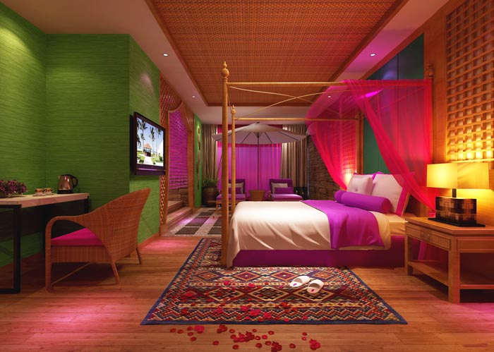 浪漫情侣酒店客房装修设计案例效果图