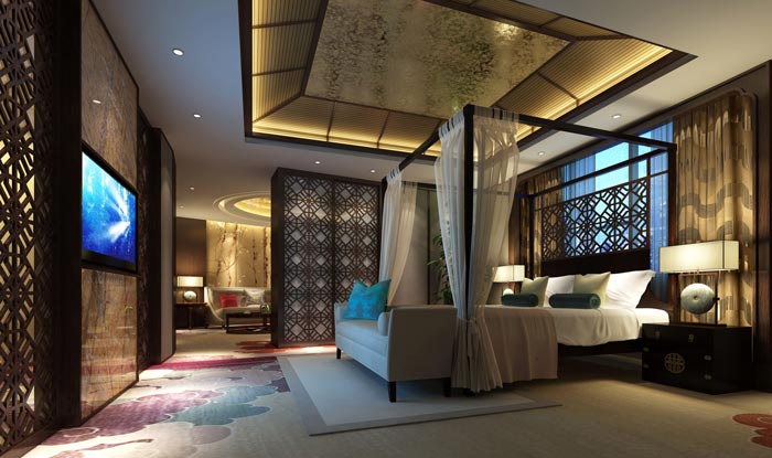 四星级商务酒店套房卧室装修设计案例效果图