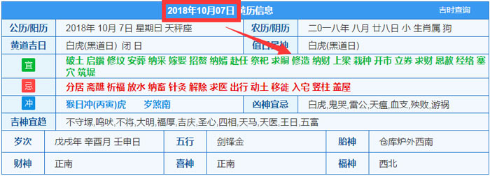 2018年10月07日装修吉日截图