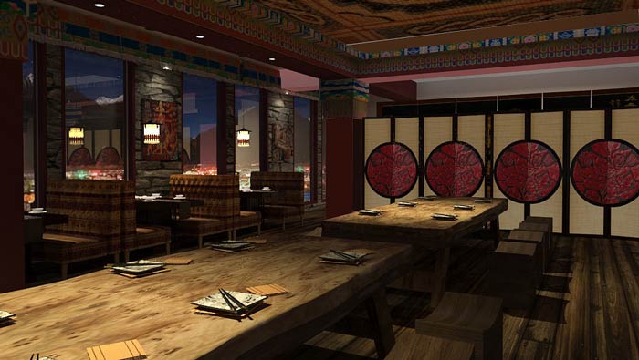 藏式主题餐厅就餐区装修设计效果图