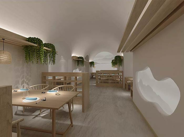 窑洞主题餐厅餐桌装修设计效果图