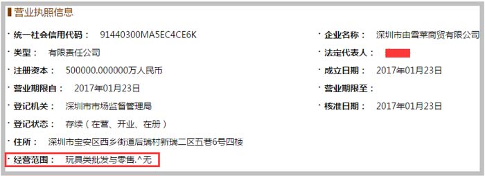 深圳市由雪莱商贸公司经营范围截图
