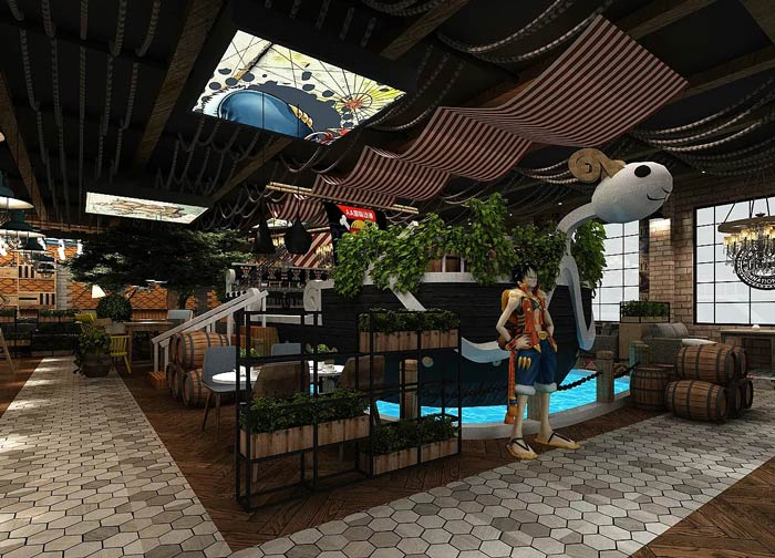 海贼王主题餐厅海盗船装修设计效果图
