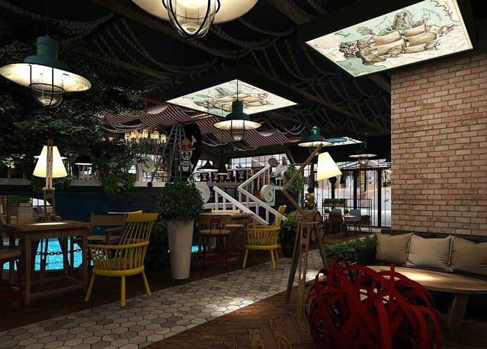 海贼王主题餐厅休闲区装修设计效果图