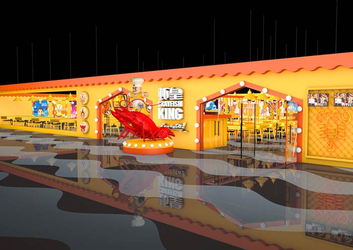 小龙虾主题餐厅平面装修设计效果图