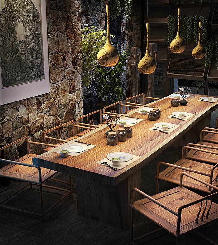 主题餐厅十人桌装修设计效果图