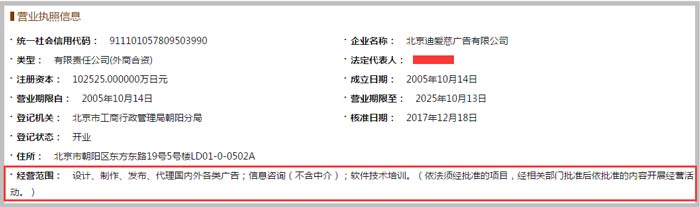 广告有限公司经营范围截图