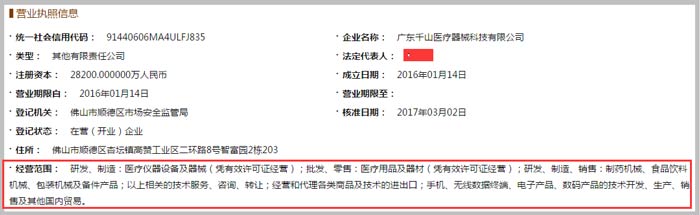 医疗器械科技有限公司经营范围截图