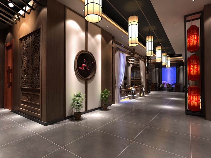 新中式火锅店二楼餐区装修设计效果图