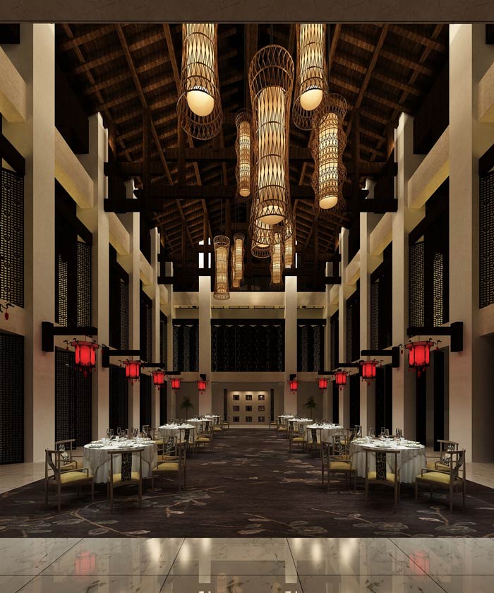 大型中式餐厅大厅餐区装修设计效果图