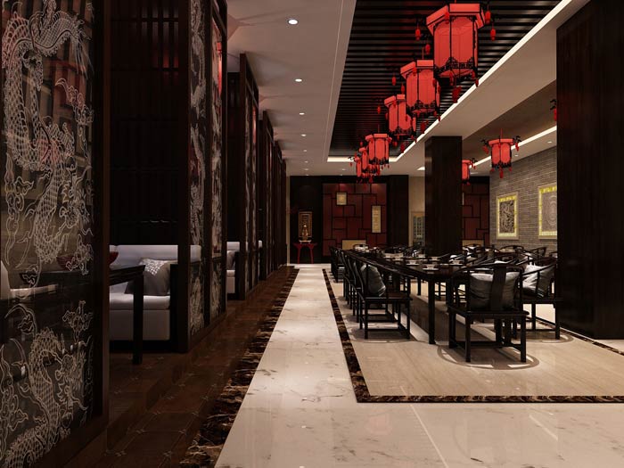 大型中式餐厅餐区纹路装修设计效果图