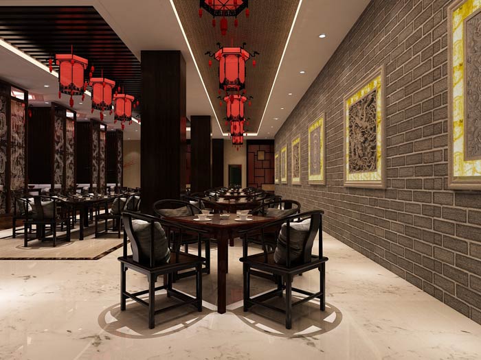 大型中式餐厅右侧餐区装修设计效果图