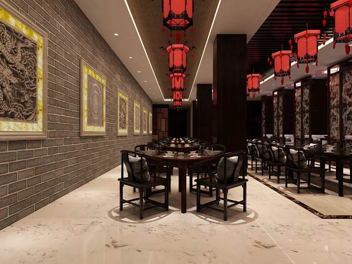 大型中式餐厅餐区灯光装修设计效果图