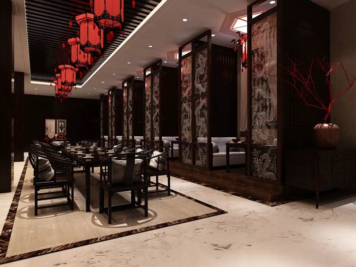 大型中式餐厅双人桌装修设计效果图