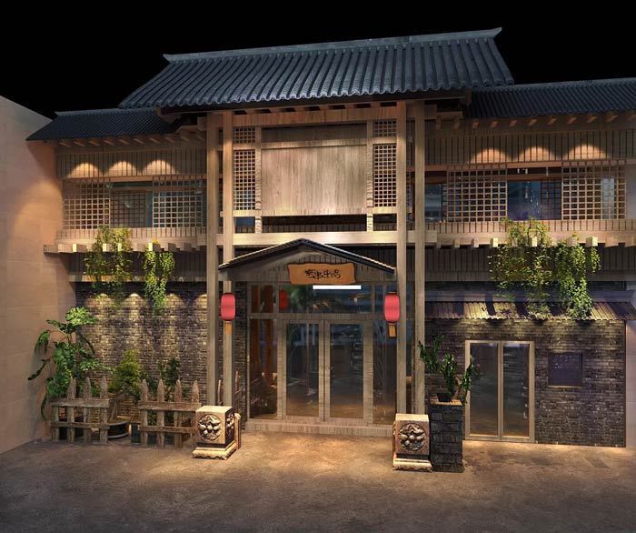 特色烧烤店外立面装修设计效果图