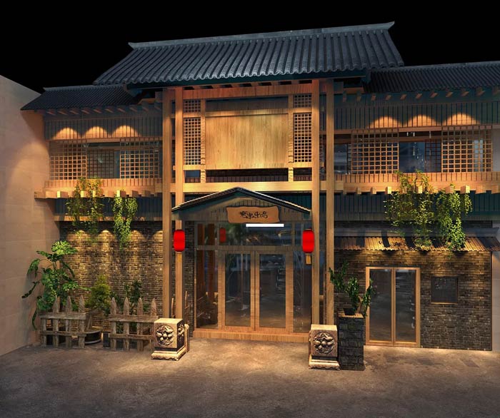 特色烧烤店外立面装修设计效果图