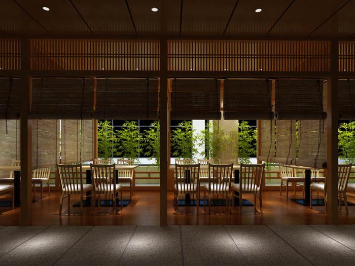 日本料理餐厅过道餐区装修设计效果图