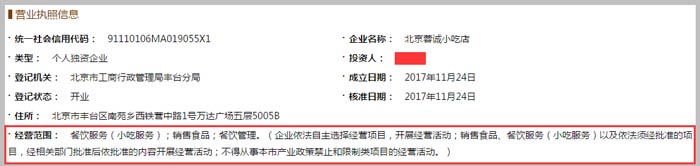 北京蓉诚小吃店经营范围截图