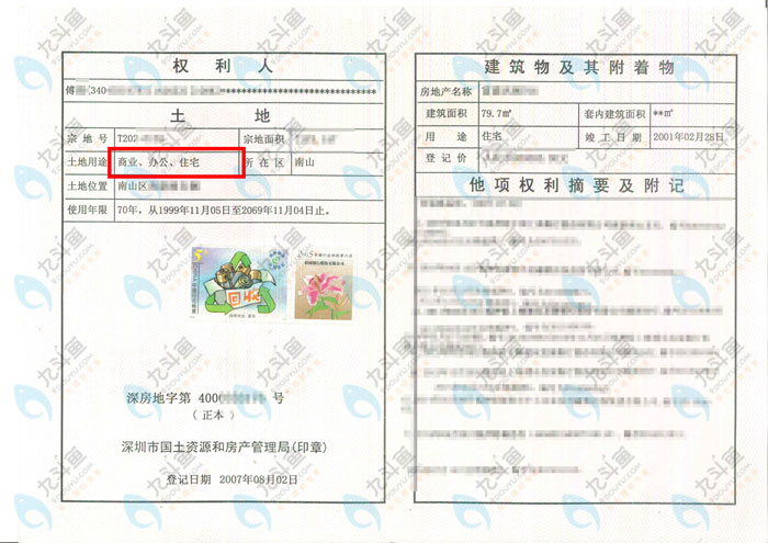 商业用房房屋所有权证示意图