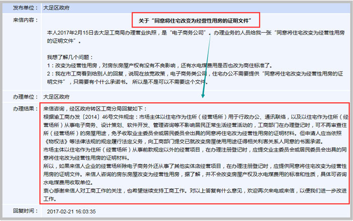 住宅改为经营性用房证明文件示意图