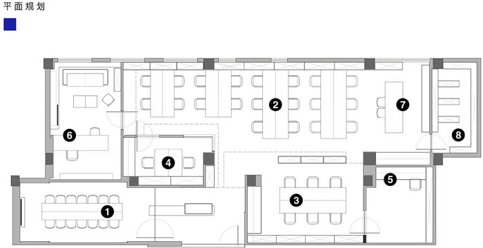 长方形办公室平面规划布置图