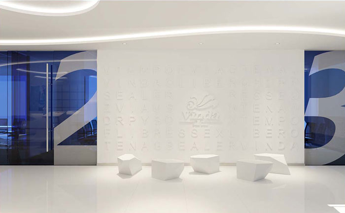 外贸公司办公室产品墙装修设计效果图