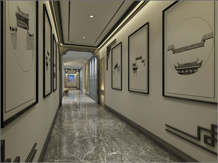 新中式办公走廊装修效果图